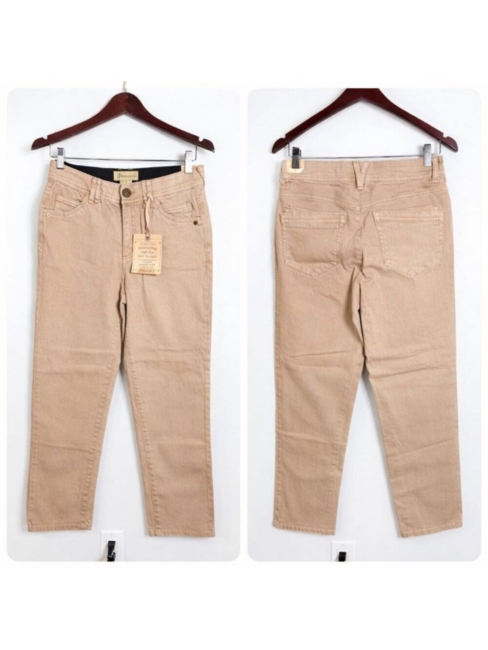 Democracy Ab Technology Tan Crop Pants High Rise Slim Straight Leg Neutral Sz 4